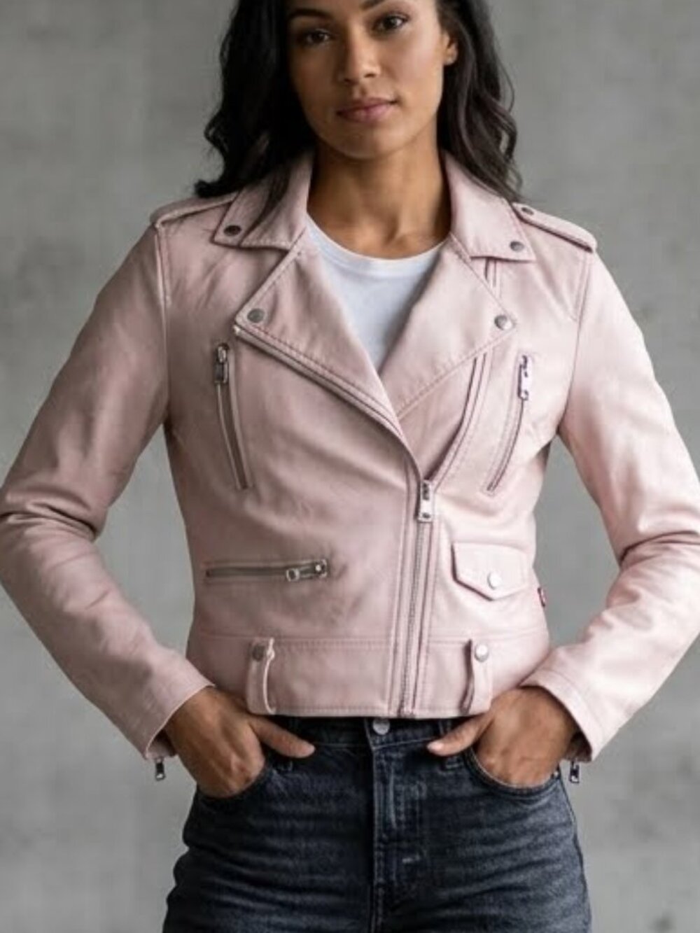 Levi's Pastel Pink Rose Faux Leather Moto Biker Cropped Jacket Women's S